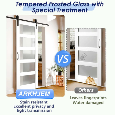 Comparison of Double Barn Door Set 42 Inch By 84 Inch Frosted Glass Panels With Five Lattice Grids DIY Interior Doors vs regular door