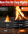 Comparison of wood burning pits showing 12 inch tall 60 Inch Extra Large Fire Pit Ring For Outdoors Built Tough And Heavy Duty Wood Burning Pits And Outdoor Fireplaces vs smaller pit