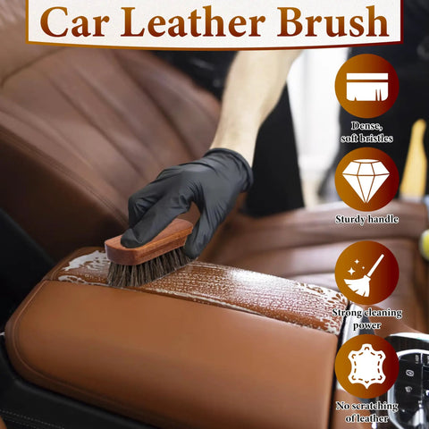 Dope Leather Brush For Car Detailing With Horsehair Bristles And Wood Handle cleaning a car leather seat