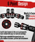 Beefy 18-Piece Half Inch Drive Shallow Impact Universal Joint Socket Set With Metric Wobble Sockets 10-24mm, Includes 3 Inch And 6 Inch Extension Bars, Quarter To Half Inch And Three Eighths To Half Inch Adapters, 6 Point, 6-point design, 13mm to 15mm sockets