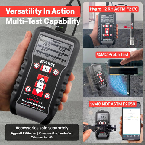 Non Destructive Digital Moisture Meter For Concrete And Wood With CMEX5, Instant Moisture Content And Relative Humidity Readings, Pin And RH Probes, Cool Quick Tool For Slabs, Flooring, Screeds, And Building Materials.