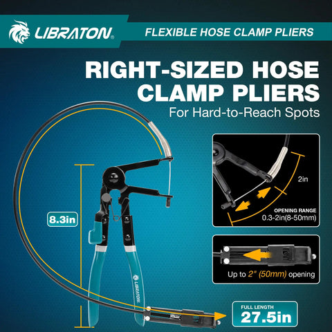 Flexible Hose Clamp Pliers 27.5 Inch Heavy Duty Adjustable 8 To 50mm Ratcheting Spring Clamp Removal Tool With Ergonomic Handle