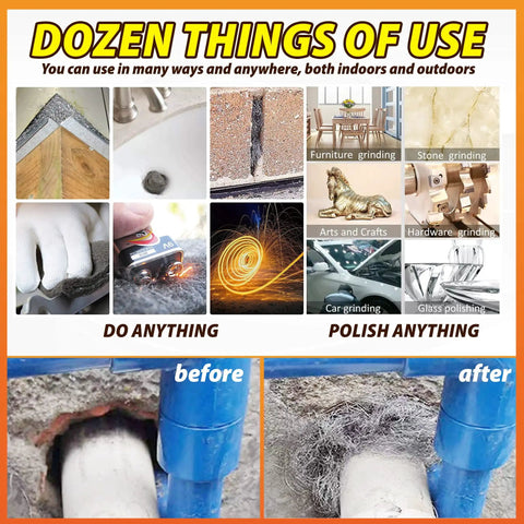 Gap Fill Steel Wool Roll For Mice Control And Rust Cleanup, 3.2 X 22.5 Feet shown blocking wall cracks, before and after use