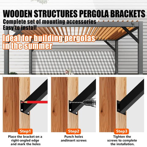 45 Degree Pergola Bracket Kit For Indoor And Outdoor Wood Projects, Heavy Duty Metal Connectors Built Tough As Nails To Withstand Weather, DIY Bracing For Gazebos, Patios, Porches, Tree Houses And Log Cabins, 4 Pack