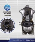 Back view of Built Tough Fall Protection Harness With Five Point System Chest And Leg Straps Aluminum D Rings