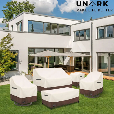 Outdoor Patio Coffee Table Cover 600D Waterproof Rugged Heavy Duty Table Cover For Beige And Brown 48 X 28 X 16 Inches Weatherproof Shield For Patio Furniture.