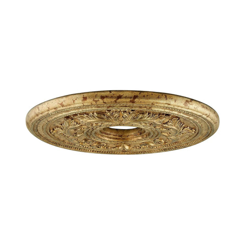 Vintage Gold Leaf Ceiling Medallion With Dope Gilded Accents Hand Applied Finish 22.5 Inch Diameter Adjustable Center