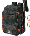Fishing Backpack With Rod Holders And 42L Capacity, 900D Water-Resistant Oxford Tackle Bag For Men in Black Camo with 14 pockets
