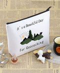 Geocaching Makeup Bag For Outdoor Lovers It Is A Beautiful Day For Geocaching Gift Beige Durable Canvas Zip Bag