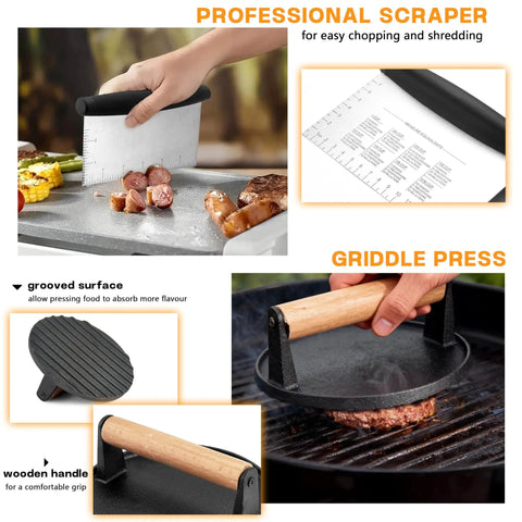 Griddle Accessories Kit 20 Piece Flat Top Grill Tools Set With Spatulas And Melting Dome for BBQ with scraper and grill press