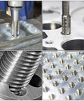 Premium M14 X 1.5 Metric Thread Tap And Die Set in High Speed Steel 6542 used for threading metal surfaces, shown in use