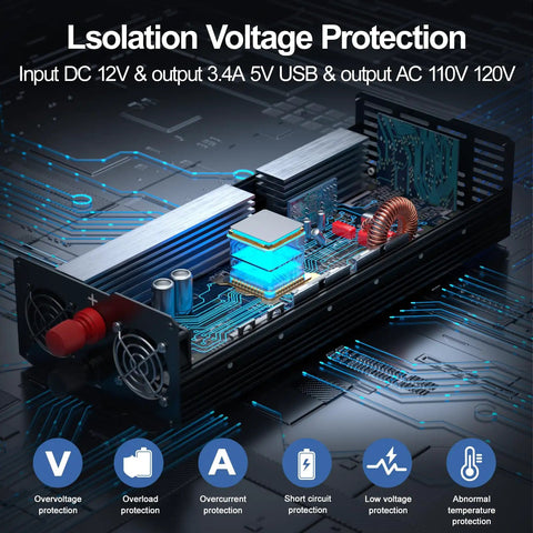 Beast Mode 3000W Power Inverter Cranks Out 6000W Peak Surge With 12V Dc To Ac Output And Bright Led Gauges, showing internal circuit details.