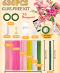 500 Pieces Pastel Pipe Cleaners Flower Kit For Flower Making Pink White Green Yellow 6 Color Chenille Stems Glue Free Kit
