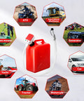 FEEDRON portable fuel transfer pump with 51-inch hose and red plastic canister; battery or USB powered.