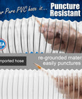 Comparison of clear 4 inch dust collection hose with steel wire to imported hose, showing puncture resistance.