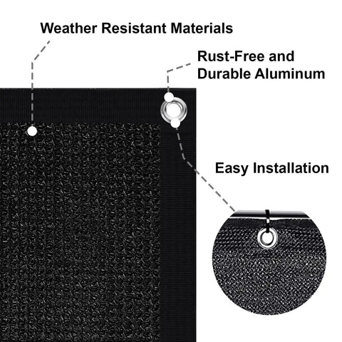 5x50 Outdoor Fence Privacy Screen With Grommets Black Wind Block Fencing Cover showing grommets and material detail