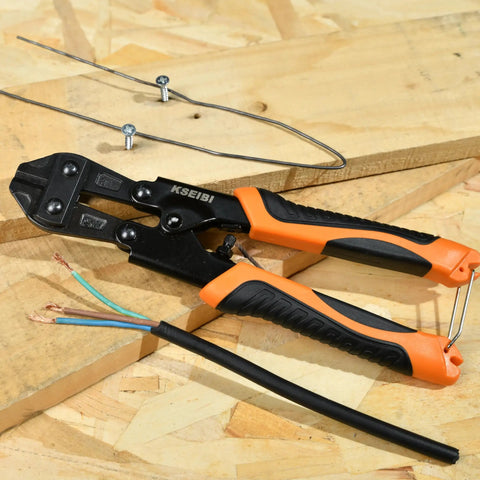 Beefy 36 Inch Bolt Cutter With Non Slip PVC Grips Long Handle For Cutting Bolts Chains Locks Wire Mesh Rebar Fence Cable And More Heavy Duty Hand Jaws Tool shown cutting wire