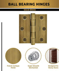 Beefy Heavy Duty Ball Bearing Door Hinge Set Solid Brass 3x3 Inch 12 Pack shown with French antique finish and smooth mechanism.
