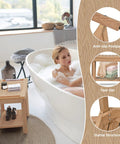 Poly Lumber Shower Bench With Handles And Storage Shelf Water Resistant No Slip Shower Seat Large Bath Chair Spa Stool For Bathroom 24 By 13 Inches Teak next to bathtub