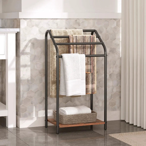 Freestanding 4 Tier Towel Rack And Blanket Display Stand For Bathroom Or Living Room Space Saving Drying Rack