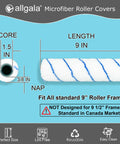 Top Shelf Microfiber Paint Roller Covers 9 Inch Shedless Lint Free Three Eight Nap with core and length specifications.