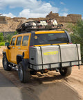 Yellow SUV with Foldable 60x24x6 Inch Hitch Carrier Basket For 2 Inch Receiver With 500 Lb Capacity 18.2 Cu Ft Waterproof Cargo Bag