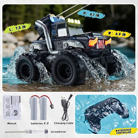 3 In 1 Amphibious RC Car Boat Water Gun With 2 4GHz Control All Terrain Waterproof Monster Truck For Kids Aged 4 To 8 Dual Batteries