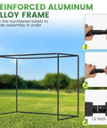 Reinforced aluminum frame assembly for All In One Golf Simulator Enclosure Kit With Pro Grade HD Impact Screen shown in outdoor setup.