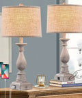 Set Of 2 Farmhouse Style Bedside Lamps With USB Ports, Rustic Linen Shade, Vintage 3 Way Dimmable Touch Nightstand Lights, LED Bulbs Included, 26.75 Inch Tall