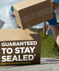 Person holding a sealed box with Heavy Duty Clear Shipping Tape Bundle With Dispenser For Easy, No Fuss Packing And Mailing