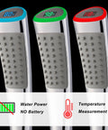 LED Temperature Display Handheld Shower Head With Water Powered Fahrenheit Readout No Battery Needed For Skin Safe Showering Kid Friendly And Pet Approved 79 Inch Hose Bracket Polished Chrome showing temperature display