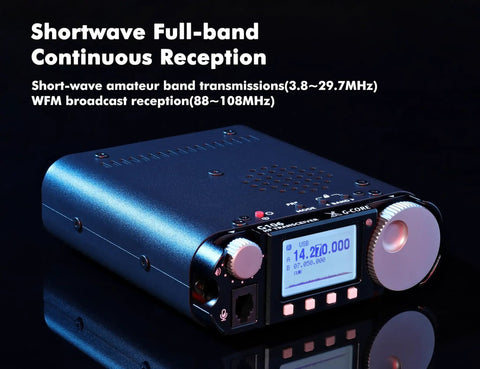 Portable High Performance 16Bit SDR HF Transceiver For SSB CW AM WFM With FT8 Support Versatile QRP Rig, front view with display