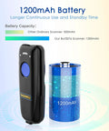 3-In-1 Wireless Barcode Scanner With Bluetooth 2.4G USB Dongle And Wired Mode Portable CCD Reader alongside 1200mAh battery visualization.