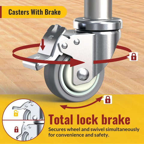 Locking Three Inch Expanding Stem Caster Wheels Set Of Four For Adjustable Tables, Carts And Furniture Legs, Threaded Swivel Casters