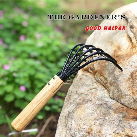 Five Claw Garden Rake Dethatching Tool For Loosening Soil Weeding Leaf Removal Beach Treasure Digging And Shell Cleanup Durable Garden Tool Built To Hack Through Tough Dirt on rock