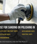 Person using 5 Inch Hook And Loop Dual Action DA Backing Plate Pad With 8 Hole Dustless Pattern Low Profile Edge Medium Density Foam For Random Orbital Sander And Polisher on metal surface