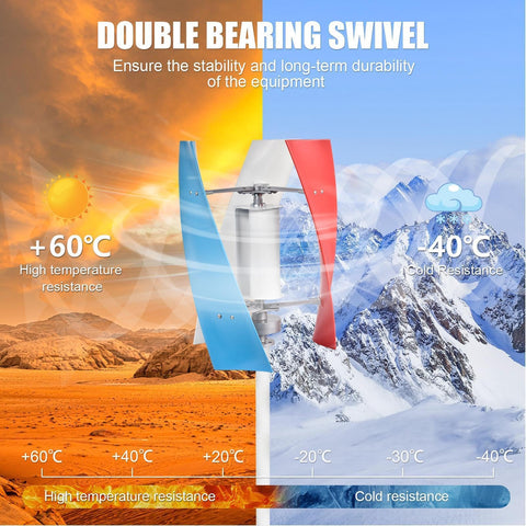3000W Wind Turbine Kit With 12V 24V Vertical Axis Maglev Generator and Controller shown in extreme temperatures.