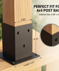 Heavy Duty 4 Pack Wood Post Brackets With Inner Size 3.58 By 3.58 Inches Powder Coated Matte Black Post Base Anchors, secure fit