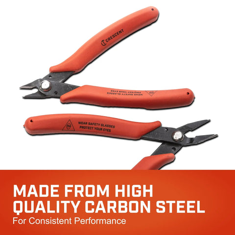 Mini Shear Cutter Pliers Set for Electrician Use up to 20 Gauge AWG Soft Wires 0.8 mm, carbon steel, rubber grip handle, two-piece set