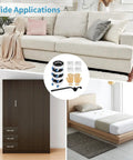 11 Piece Appliance Mover Kit With Heavy Duty Carbon Steel Pry Bar And Silent Roll Dolly Sliders For Easy Washing Machine And Refrigerator Transport Anti Slip Gloves Included Tough Gear Made In Usa displayed with furniture items including a couch, wardrobe, and bed.