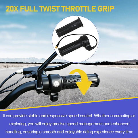 Full Twist Ebike Throttle 3 Pin Universal 12V 72V for Electric Bicycle Scooter, showing handle grip on bike handlebar.