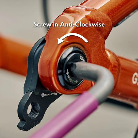 Universal Derailleur Hanger for SRAM UDH Standard Beefed Up 6061 Alloy Body installation on a bike frame in process.