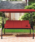 Three Seat Outdoor Porch Swing With Adjustable Canopy And Convertible Two In One Chair Patio Glider With Thick Cushions And Pillows For Poolside Hangout Backyard Red