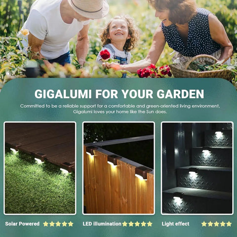 Heavy Duty Solar Deck Lights Outdoor 16 Pack Waterproof LED Step Lights For Stairs Fence Steps And Patio Railings showcased in a garden setting.