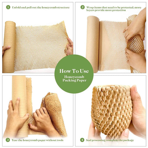 Instructions for using Recyclable Honeycomb Cushioning Paper Roll 12 Inch By 35 Feet For Moving And Shipping Fragile Items Protective Gift Packaging Foam Alternative Wrap That Keeps Delicate Goods Safe On The Go