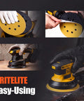 Get These Sweet 5-Inch 80 Grit Sanding Discs For Woodworking Or Cars Plus Hook And Loop Design Makes Them A Durable Tool Kit Essential Anyone Can Rock Fast And Easy. Hand showing 5-inch hook and loop sanding disc with dust holes.