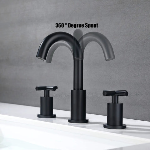 Matte Black 8 Inch Widespread Bathroom Faucet With Two Handles 3 Hole Sink Faucet With Valve And Pop Up Drain Brass Construction Tarnish Resistant Easy To Clean Perfect For Modern Bathrooms