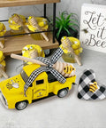 Mini Honey Yellow Chevy Truck Decor with Buffalo Check Heart for Bee Themed Farmhouse Tables Tiered Trays Risers