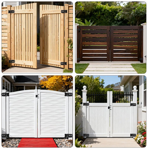 Self Closing Gate Hinge And Latch Kit For Wooden And Vinyl Fence Gates, Easy Install, Durable Weatherproof Self Locking Gate Latch, Fits Outdoor Fences Like Pool Gates And Barn Doors, Smooth Quiet Operation on wood, vinyl and white garden gates