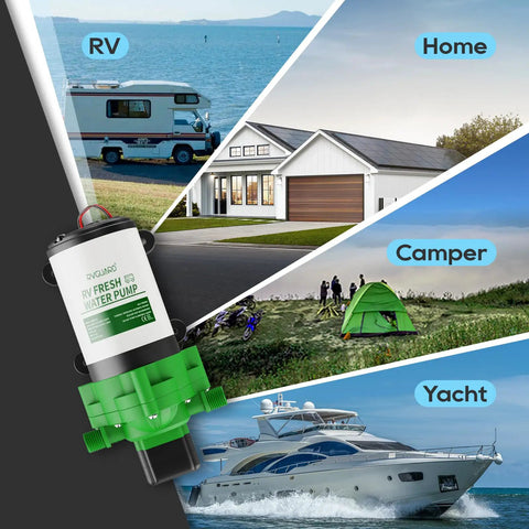 12V DC Self Priming Water Pump With 3.5 GPM Flow And 45 PSI Pressure Green Plastic Diaphragm Pump for RV, Home, Camper, Yacht